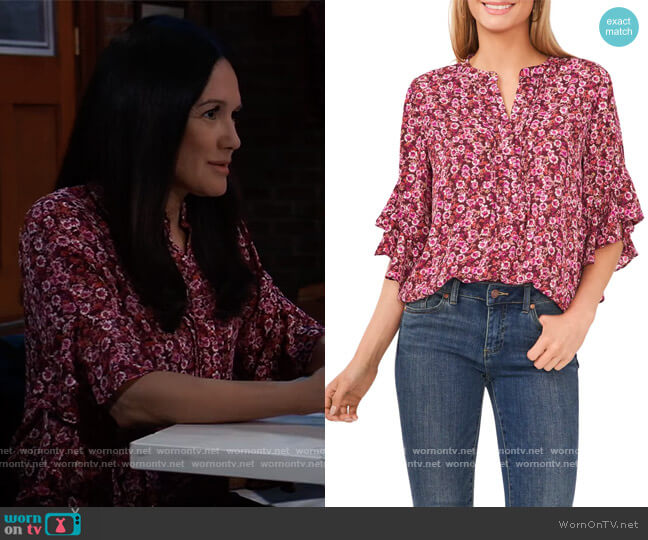 Vince Camuto Flutter Sleeve Floral Top worn by Harmony Miller (Priscilla Garita) on General Hospital