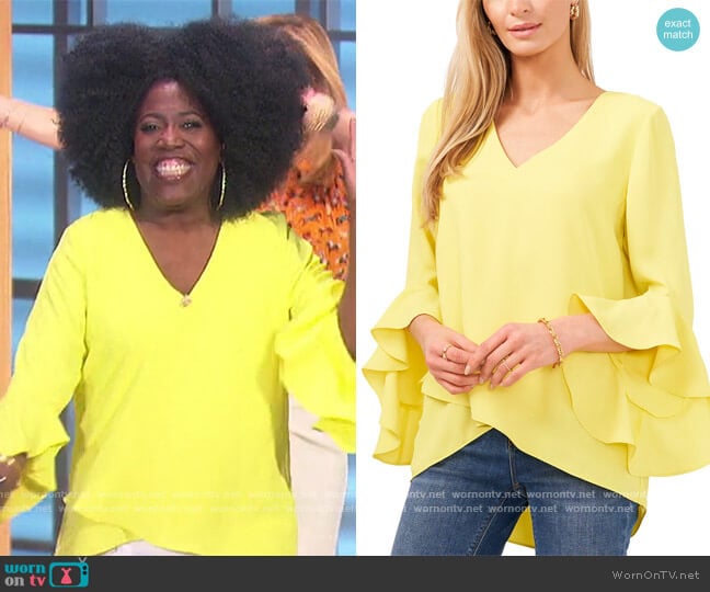 Vince Camuto Flutter Sleeve Tunic worn by Sheryl Underwood on The Talk