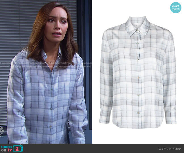Vince Checked Silk Shirt worn by Gwen Rizczech (Emily O'Brien) on Days of our Lives
