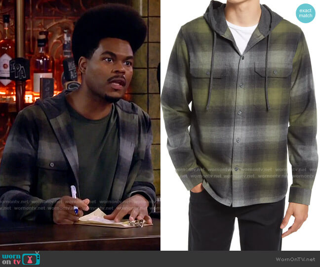Vince Ombré Plaid Flannel Hooded Button-Up Shirt worn by Carter (Julian Gant) on Call Me Kat