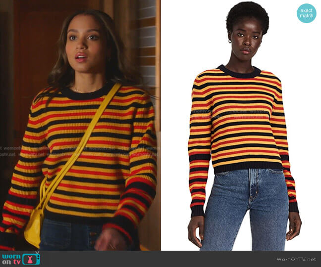 Victoria Beckham All Over Stripe Crewneck Sweater worn by May Grant (Corinne Massiah) on 9-1-1