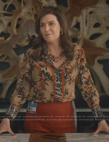 Vivian’s leaf and animal print blouse on Good Sam