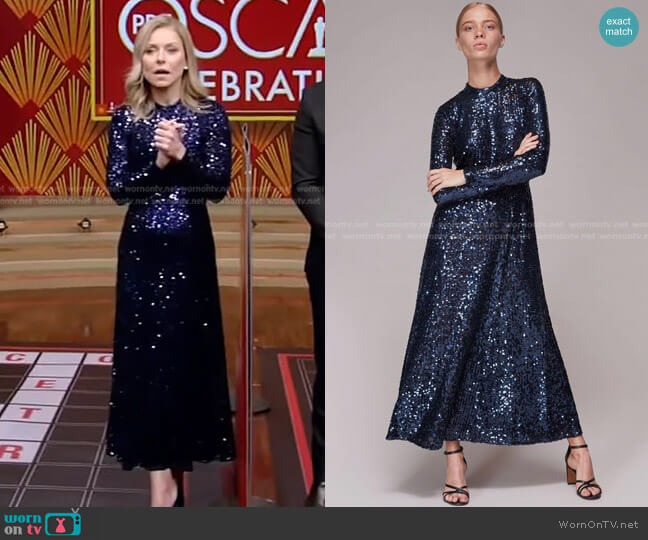 Whistles Minimal Sequin Midi Dress worn by Kelly Ripa on Live with Kelly and Mark