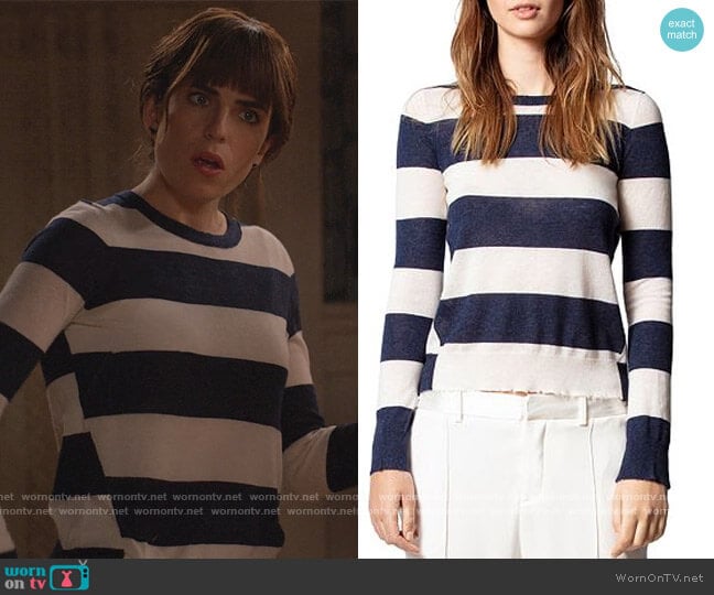 Zadig and Voltaire Striped Cashmere Sweater worn by Marina (Karla Souza) on Home Economics