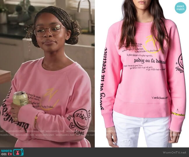 Zadig and Voltaire Upper Multicusto Cotton Graphic Sweatshirt worn by Diane Johnson (Marsai Martin) on Black-ish