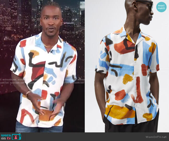 Zara Abstract Print Shirt worn by Scott Evans on Access Hollywood