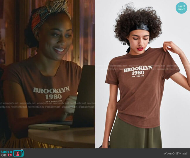 Zara Brookyln 1980 New York City T-Shirt worn by Malika Williams (Zuri Adele) on Good Trouble
