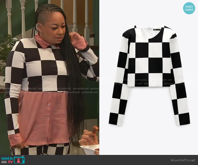 Zara Checkerboard Print Top worn by Raven Baxter (Raven-Symoné) on Ravens Home