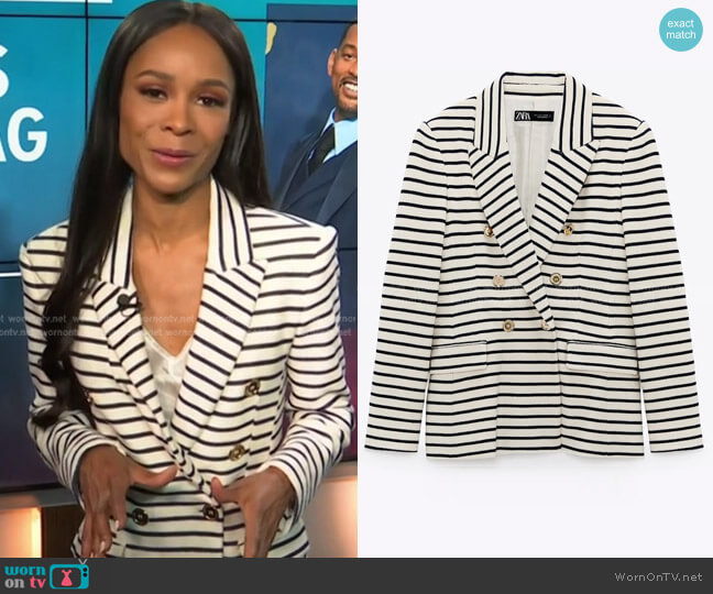 Zara Double Breasted Striped Blazer worn by Zuri Hall on Access Hollywood