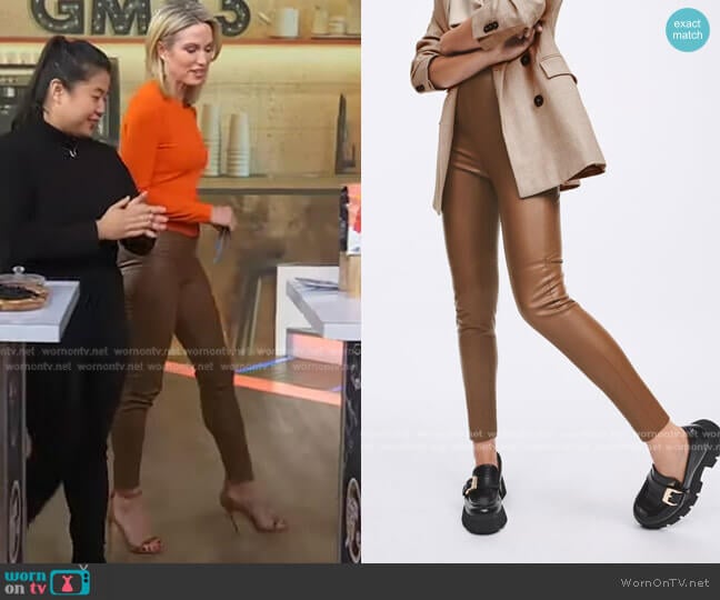 Zara High-Waisted Faux Leather Leggings worn by Amy Robach on Good Morning America