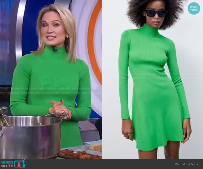 Zara Mock Neck Knit Dress worn by Amy Robach on Good Morning America