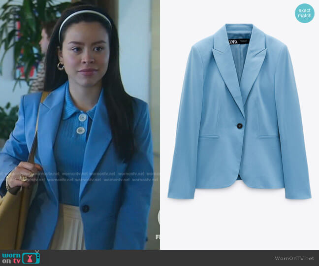 Zara Basic Blazer in Blue worn by Mariana Foster (Cierra Ramirez) on Good Trouble