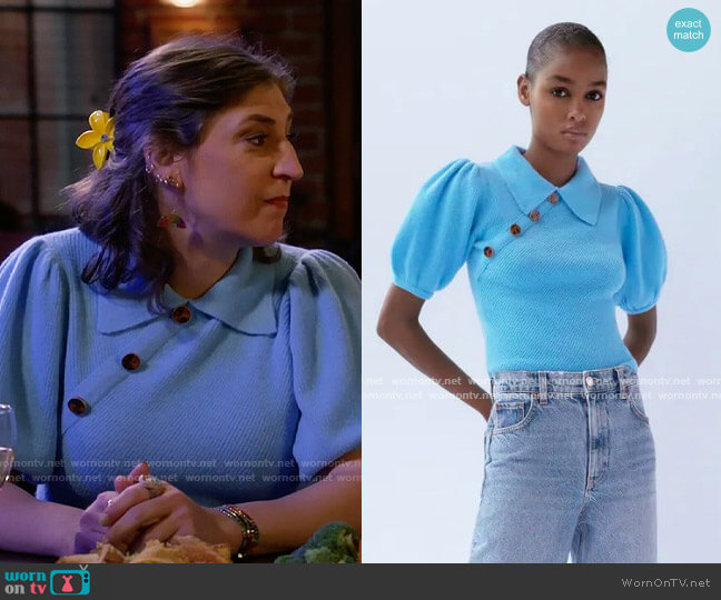 Zara Button Up Knit Top worn by Kat Silver (Mayim Bialik) on Call Me Kat