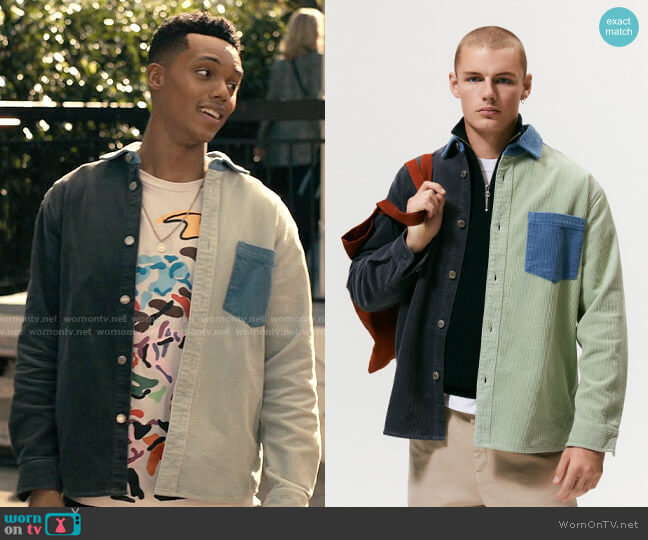 Zara Color Block Corduroy Overshirt worn by Will Smith (Jabari Banks) on Bel-Air