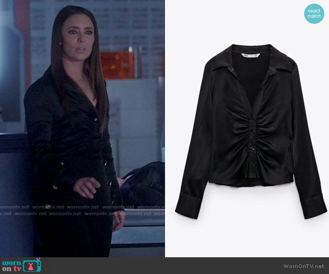 Zara Fitted Satin Effect Shirt worn by Gideon (Amy Louise Pemberton) on Legends of Tomorrow