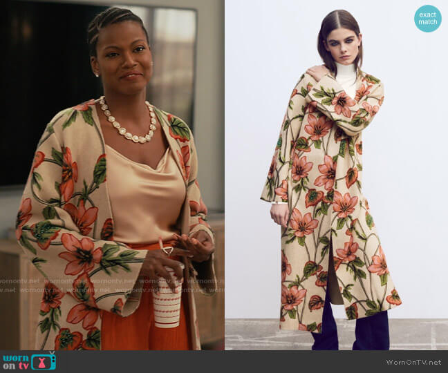 Zara Floral Jacquard Knit Coat worn by Vivian Banks (Cassandra Freeman) on Bel-Air