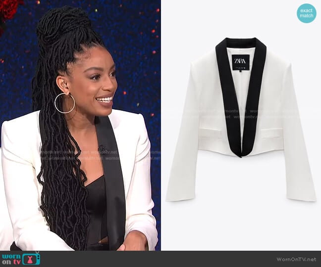 Zara Mixed Cropped Blazer worn by Francesca Amiker on E! News