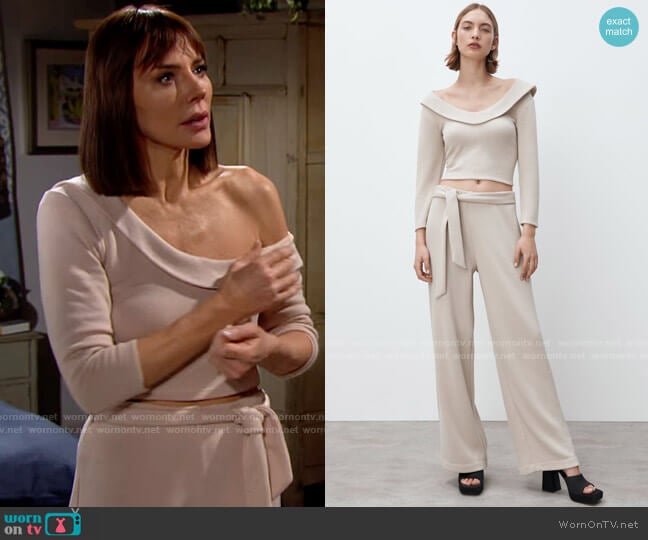Zara Soft Shirt in Mink worn by Taylor Hayes (Krista Allen) on The Bold and the Beautiful