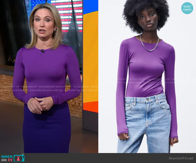 Zara Stretch Bodysuit worn by Amy Robach on Good Morning America