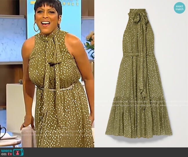 Zimmermann Dancer belted fil coupe silk and Lurex-blend crepon midi dress worn by Tamron Hall on Tamron Hall Show