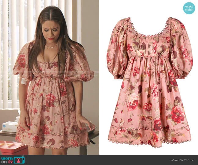 Zimmermann Floral-Print Empire-Waist Dress worn by Rita (Daniella Alonso) on Dynasty