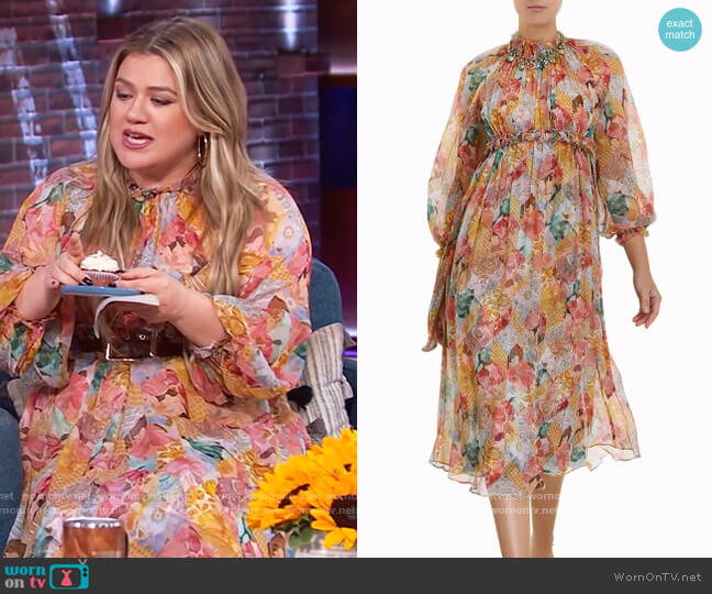 Zimmermann Tempo Kaleidoscope Midi Dress worn by Kelly Clarkson on The Kelly Clarkson Show