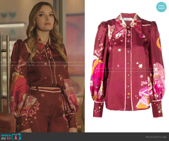 Zimmermann Star-Print Button-Up Shirt worn by Kirby Anders (Maddison Brown) on Dynasty
