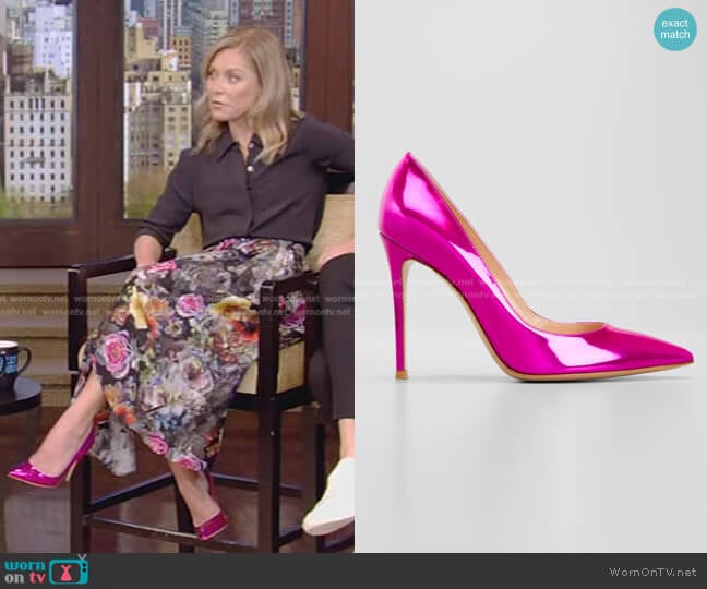 Gianvito Rossi Mirror Calfskin Stiletto Pumps worn by Kelly Ripa on Live with Kelly and Mark