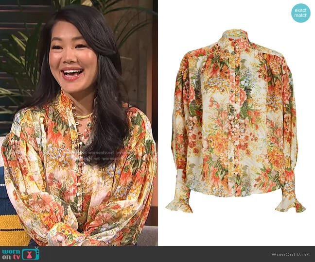 Alemais Sylvia Floral-Print Ramie Blouse