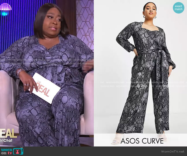 ASOS Curve Belted Jumpsuit in Snake Print worn by Loni Love on The Real