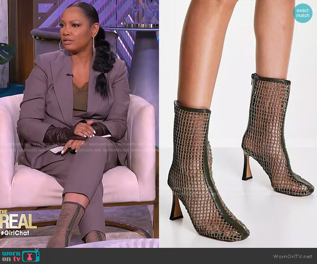 Asos Earnest High-Heeled Mesh Boots in khaki worn by Garcelle Beauvais on The Real