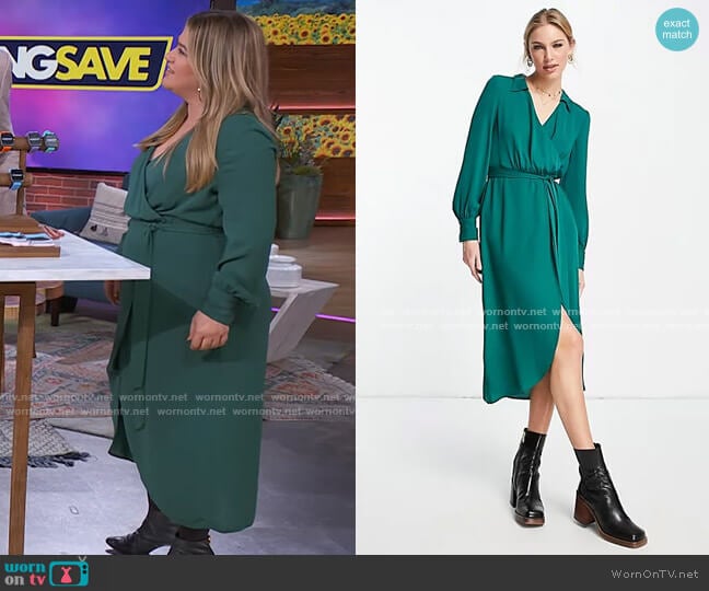 ASOS Collared Wrap Midi Dress with tie belt worn by Kelly Clarkson on The Kelly Clarkson Show