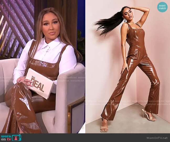 Asos Leather Look Jumpsuit with Seam Detail in brown worn by Adrienne Houghton on The Real