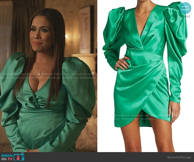 Acler Irwin Puff-Sleeve Satin Mini Dress worn by Rita (Daniella Alonso) on Dynasty