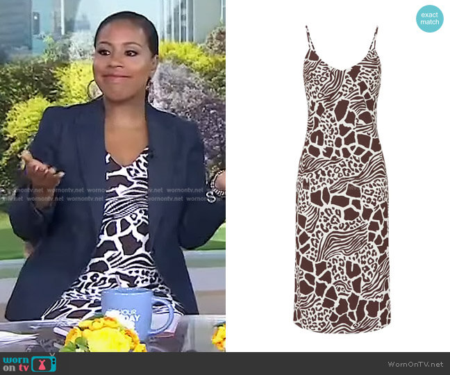 Adam Lippes Collective Animal Print Silk Slip Dress worn by Sheinelle Jones on Today