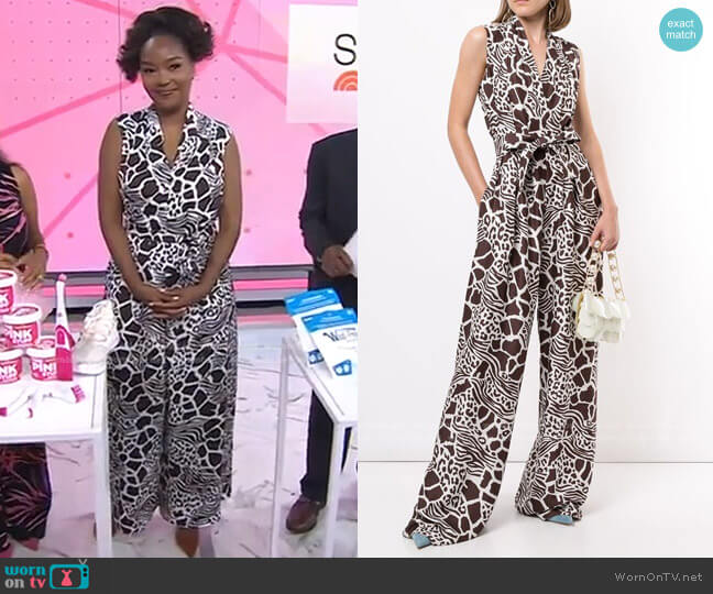 Adam Lippes Animal-Print Tie-Waist Jumpsuit worn by Makho Ndlovu on Today