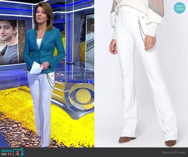 Veronica Beard Alair Trouser with Chain worn by Norah O'Donnell on CBS Evening News