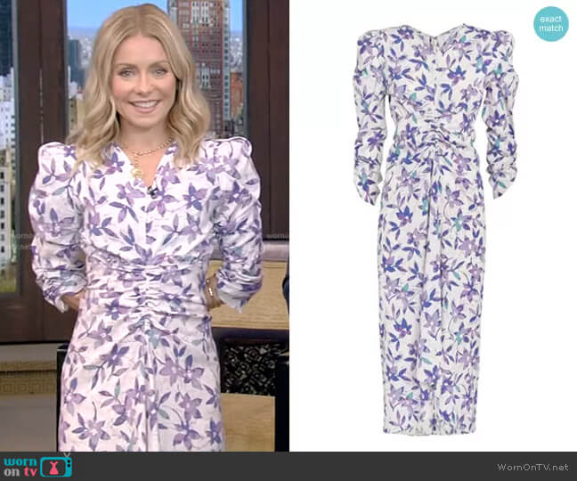 Isabel Marant Albisd Ruched Floral-Print Dress worn by Kelly Ripa on Live with Kelly and Mark
