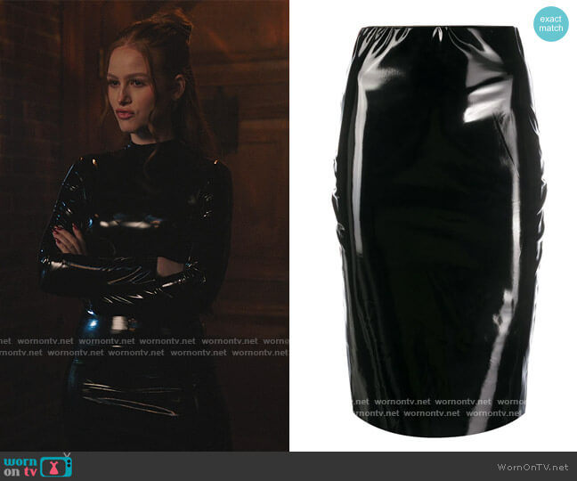 Alchemy Coated Fitted Midi Skirt worn by Cheryl Blossom (Madelaine Petsch) on Riverdale
