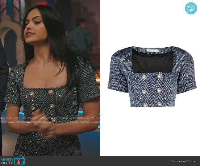 Alessandra Rich Cropped Double-breasted Blazer worn by Veronica Lodge (Camila Mendes) on Riverdale