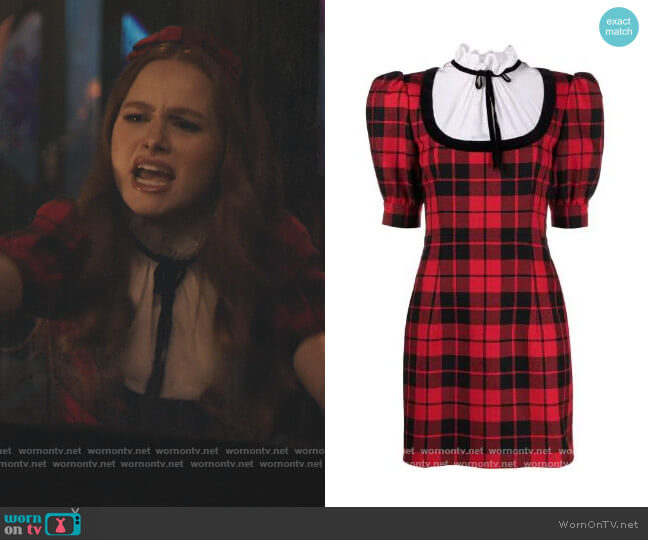 Alessandra Rich Tartan Check Print Wool Dress worn by Cheryl Blossom (Madelaine Petsch) on Riverdale