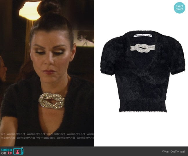 Alexander Wang Crystal-Embellished Short Sleeve Sweater worn by Heather Dubrow on The Real Housewives of Orange County
