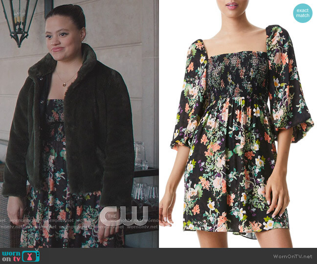 Alice + Olivia Cooper Floral Smocked Minidress worn by Maggie Vera (Sarah Jeffery) on Charmed