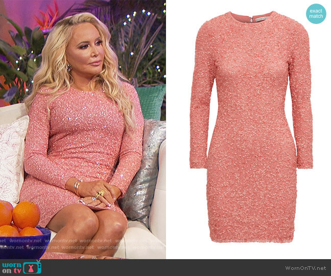 Alice + Olivia Delora sequined stretch-tulle mini dress worn by Shannon Beador on The Real Housewives of Orange County