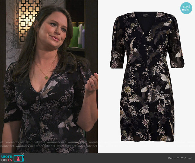 All Saints Kota Amare floral eco-viscose midi dress worn by Jen (Katie Lowes) on How We Roll