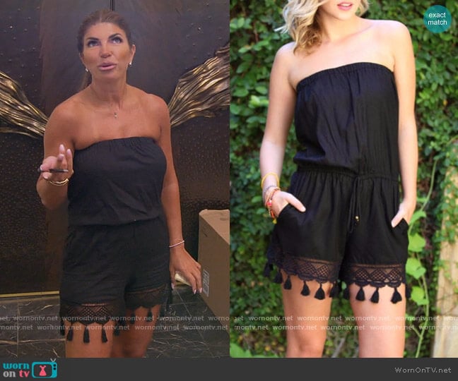 Angie Black Tassel Romper worn by Teresa Giudice on The Real Housewives of New Jersey