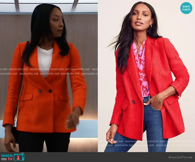 Ann Taylor The Tweed Double Breasted Blazer worn by Jordan Ashford (Tanisha Harper) on General Hospital