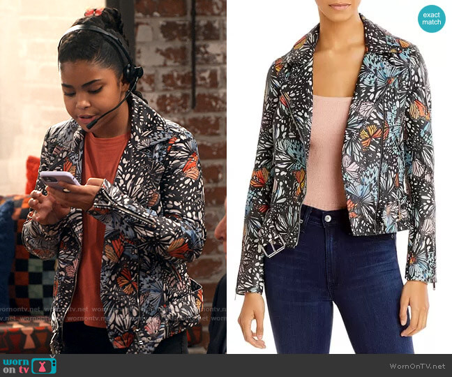 Aqua x Mary Katrantzou Butterfly Print Leather Jacket worn by Millicent (Jaidyn Triplett) on iCarly