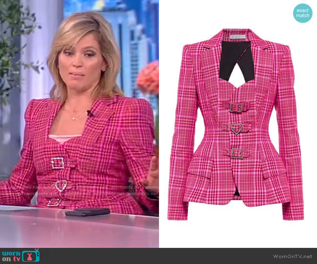 Area Checked wool-blend blazer worn by Sara Haines on The View