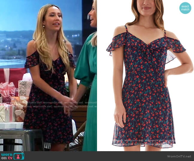 BCX Floral Print Cold Shoulder Dress worn by Josslyn Jacks (Eden McCoy) on General Hospital